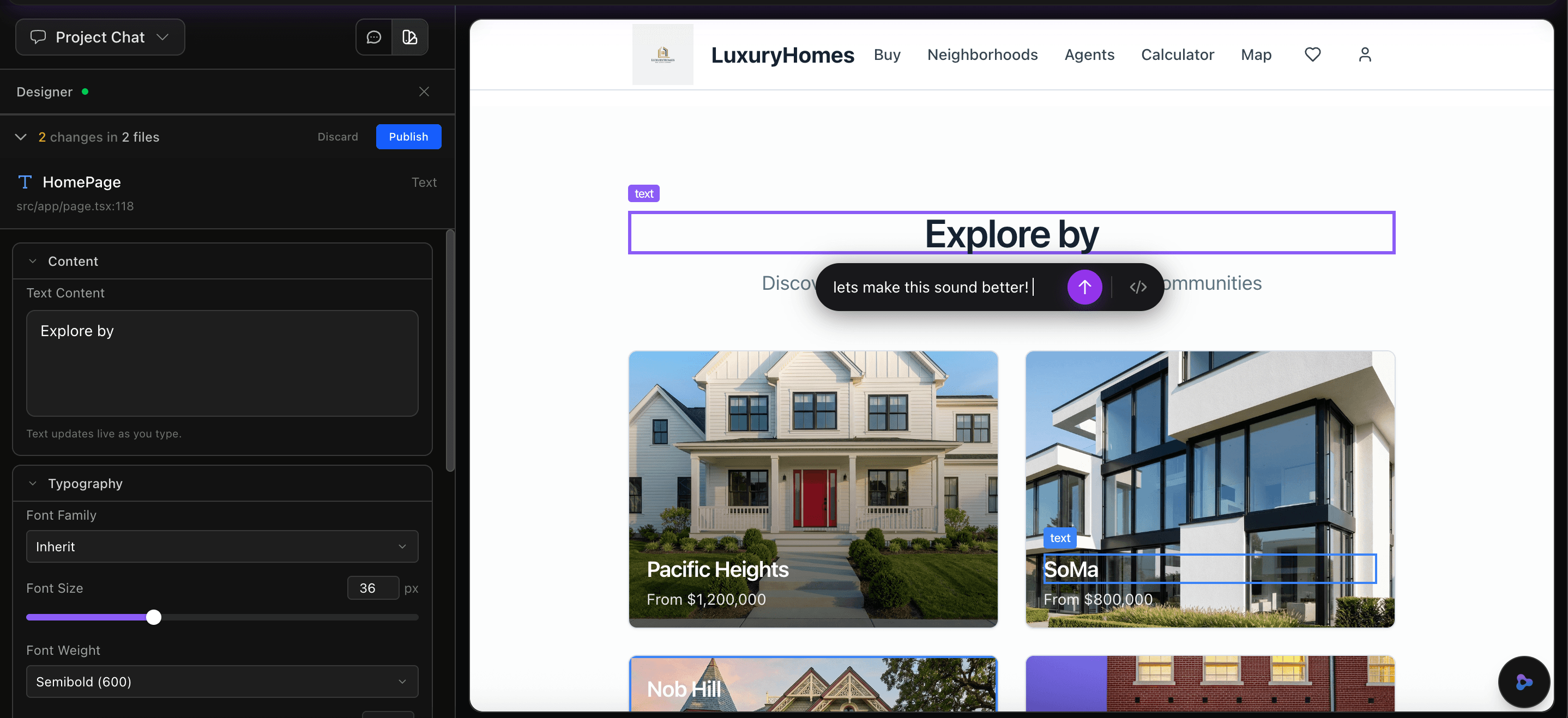 Zylo AI building and editing a website with live preview